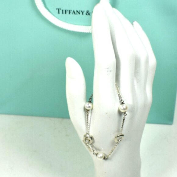 Vintage Tiffany &Co Akoya Pearls Cushion Toggle Silver Bracelet 7" Rare - Picture 4 of 10
